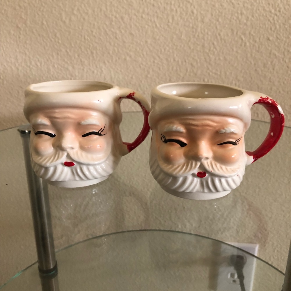 Vintage Santa Winking Mugs Christmas Cute!